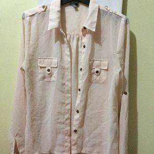 Light Pink Sheer Button Down Blouse (SIZE M)